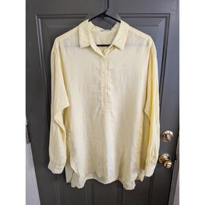 NWOT J.McLaughlin Yellow 100% Linen Long Sleeve Button Side Tunic Top Large
